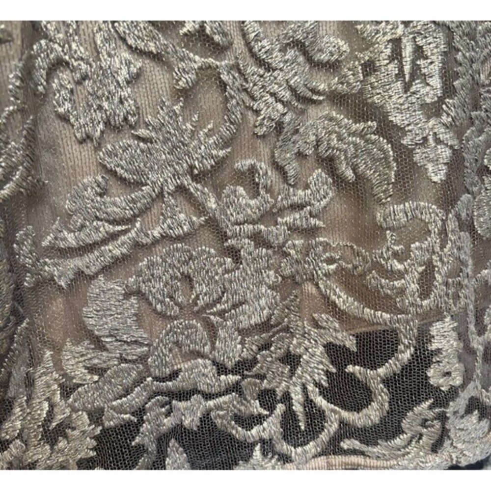 Kay Unger Gold Lace 3/4 Length Sleeve Slip Dress Cocktail Party Formal Size 8 - Picture 4 of 8